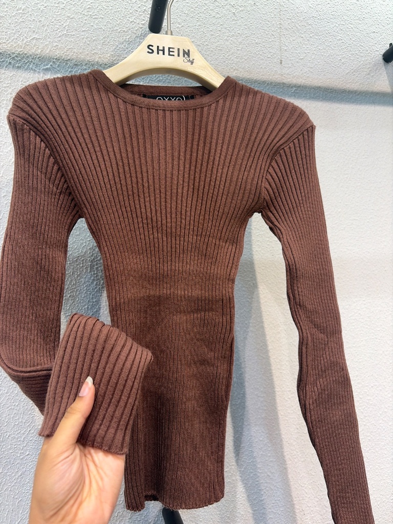 [82834] Women's Ribbed Knit Top - Crew Neck - 510 (Brown)
