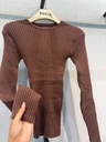 [82834] Women's Ribbed Knit Top - Crew Neck - 510 (Brown)