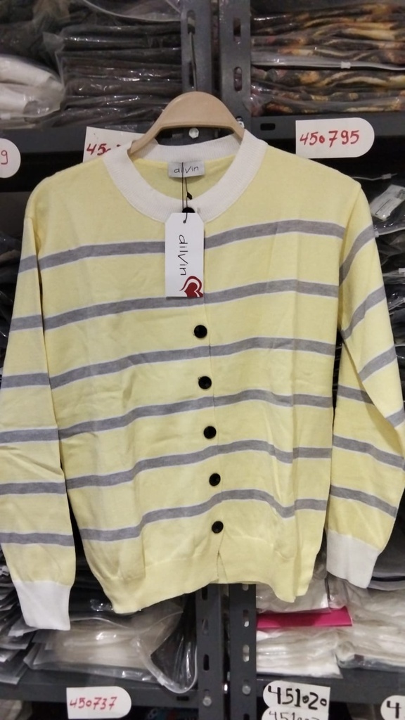 [83148] Striped Knit Cardigan - Contrast Trim - 3108 (Yellow