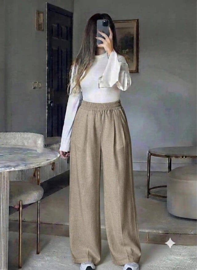 [26808] Solid Elastic Waist Wide Leg Sweatpants 6227 (Black, M)