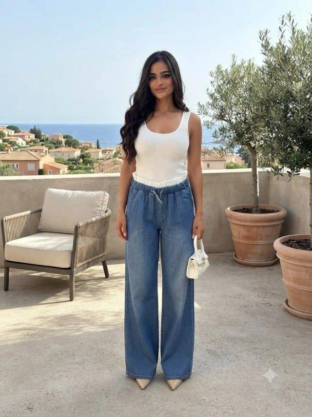 [5420] Wide Leg Denim White Waist 830