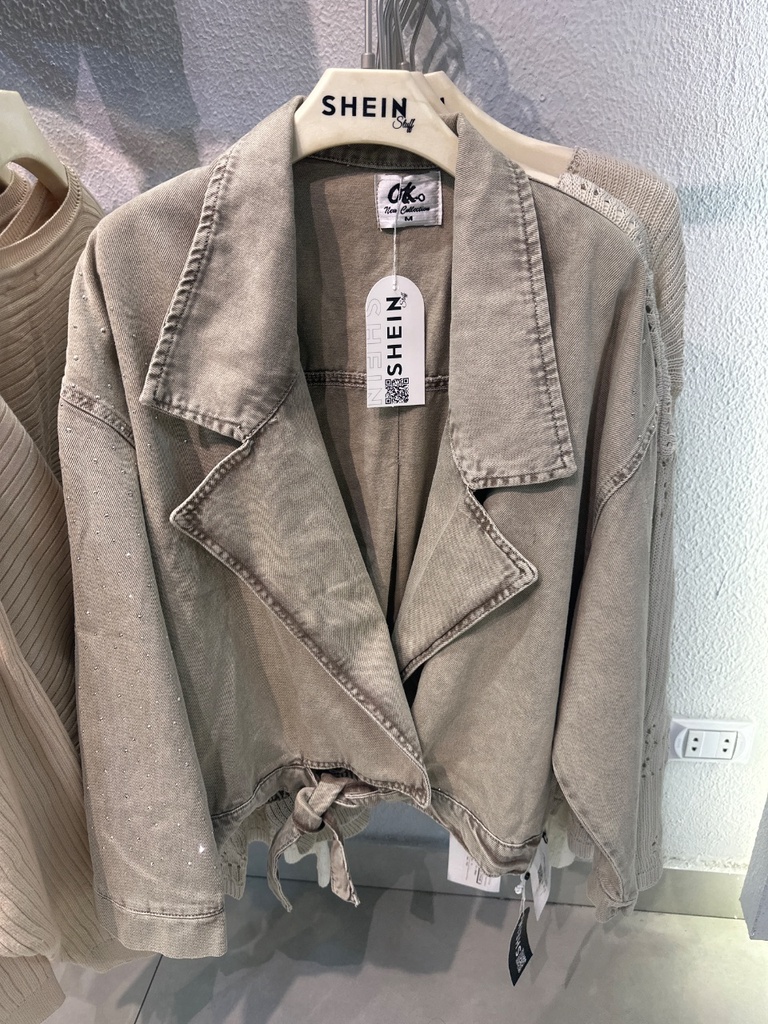 Women's Oversized Twill Jacket - Rhinestone Sleeves 662
