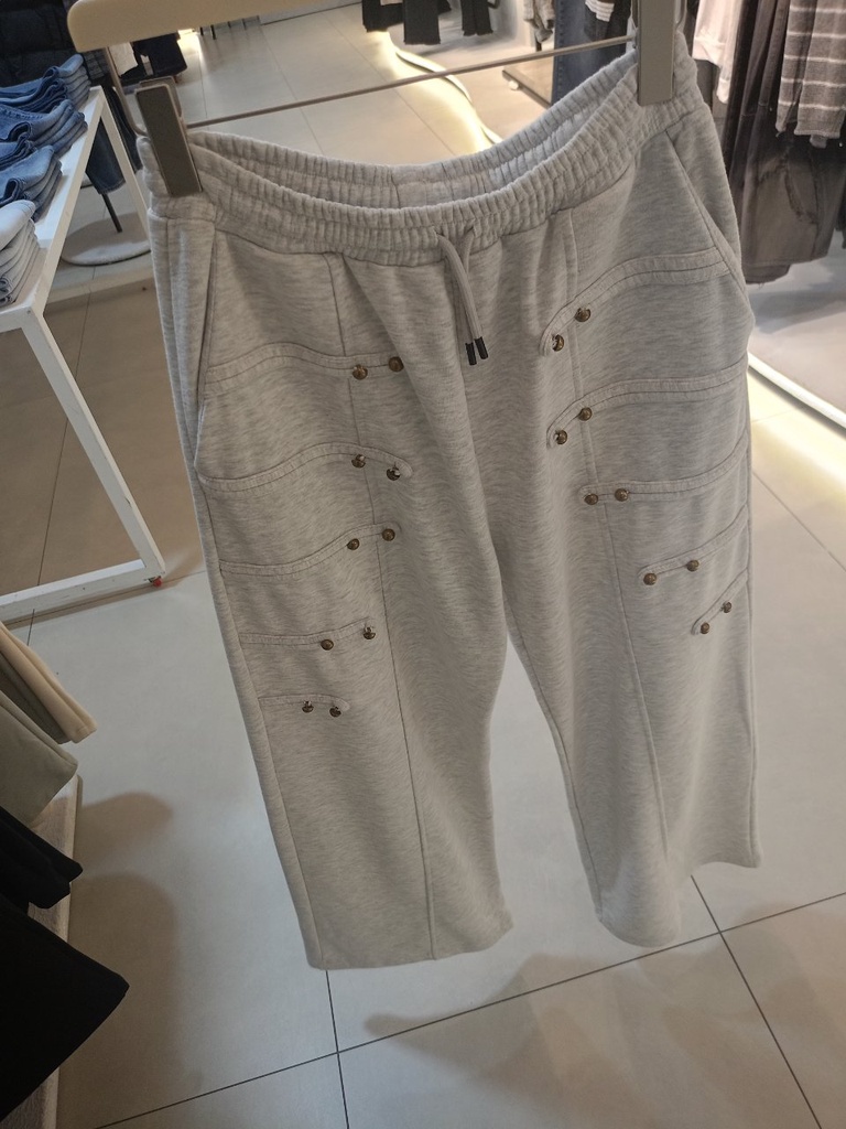 Women's Wide Leg Joggers - Brass Button Tabs 4006