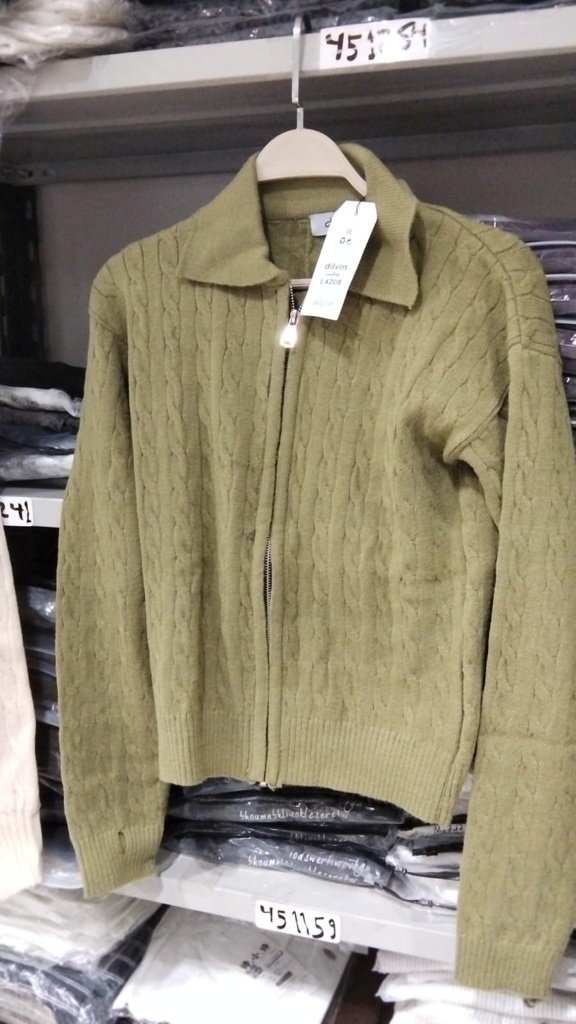Cable Knit Zip Cardigan - Collar - 4208