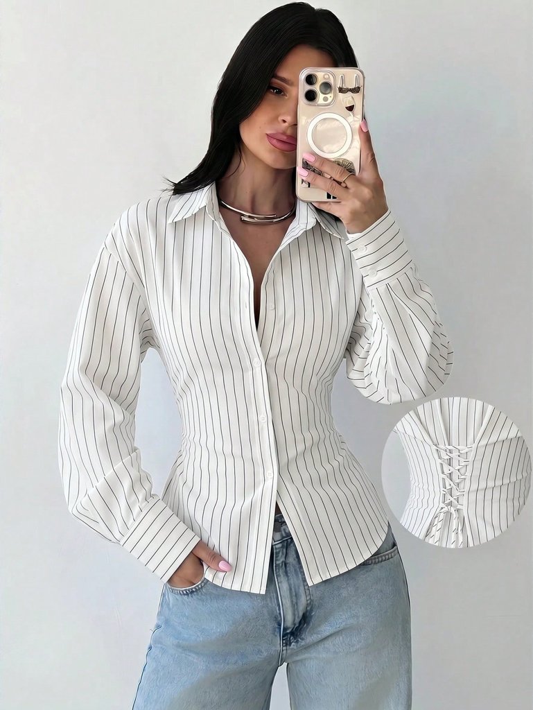 White Striped Corset Shirt