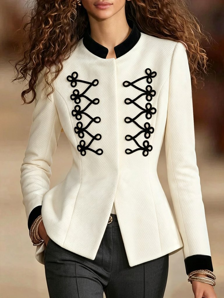 White Embroidered Military Blazer