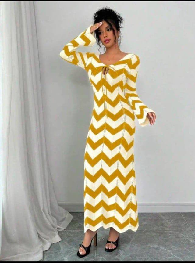 [78841] Wide Strape Long Dress 5930 (Black & White)