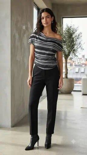 Stipped Half Sleeves Top 25038
