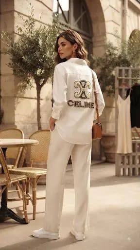 Celine Pocket Long Sleeves Back Print Blouse