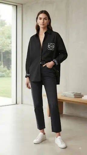 [79145] Solid Loewe Pocket & Sleeves Blouse 1181