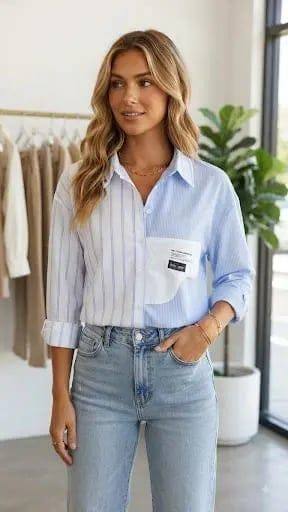 Two Tone Long Sleeves Shirt 3738