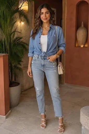 [79176] Long Sleeves Denim Shirt 3871 (Light)