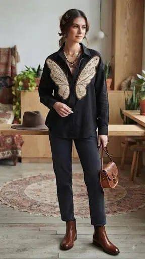 Butterfly Battern Long Sleeves Shirt 18819