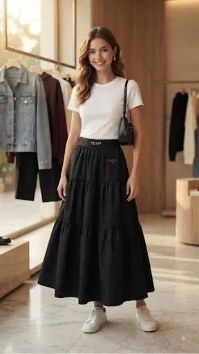 [79238] Prada Long Skirt M2601 (Black, M)