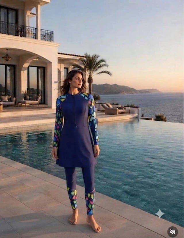 [4478] Triangle print front twist swimsuit