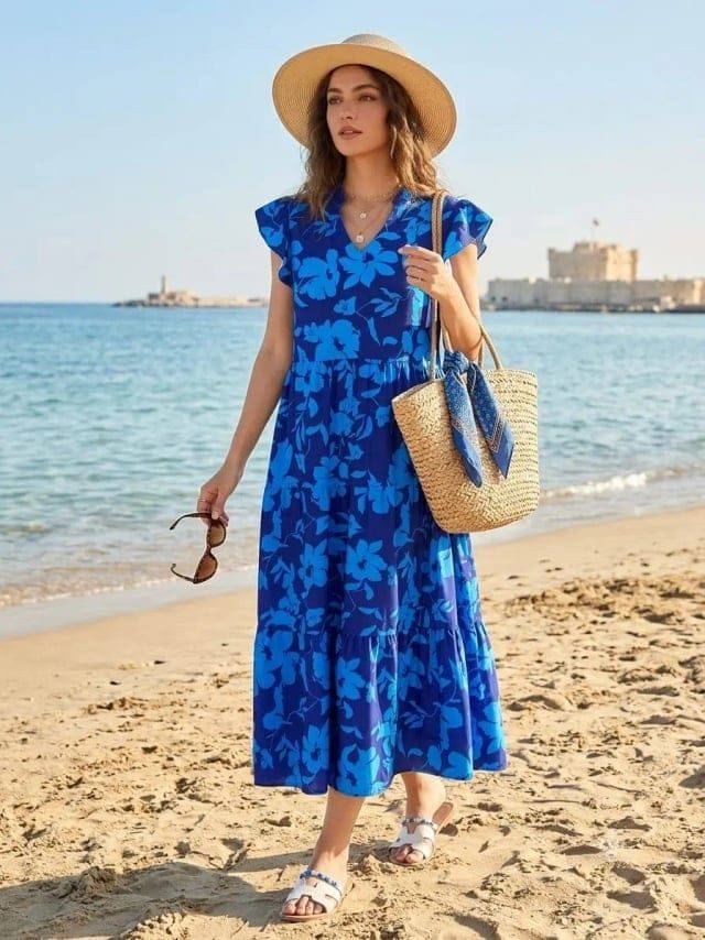 [5706] Floral Dress - Blue
