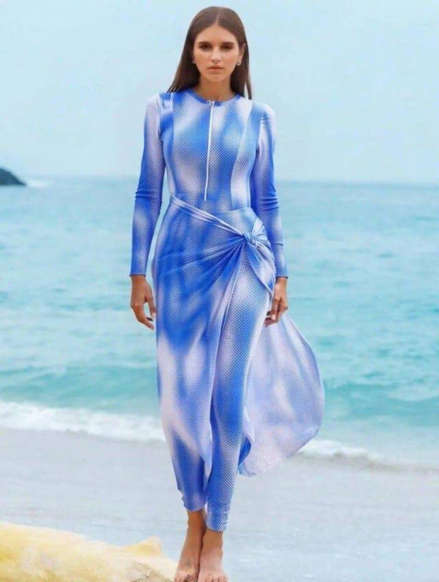 3PCS White & Blue Burkini Swimsuit