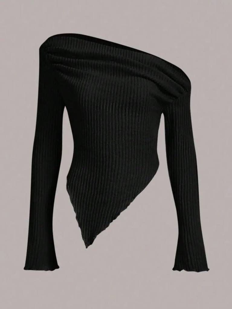 [30578] Asymmetrical Neck Solid Top