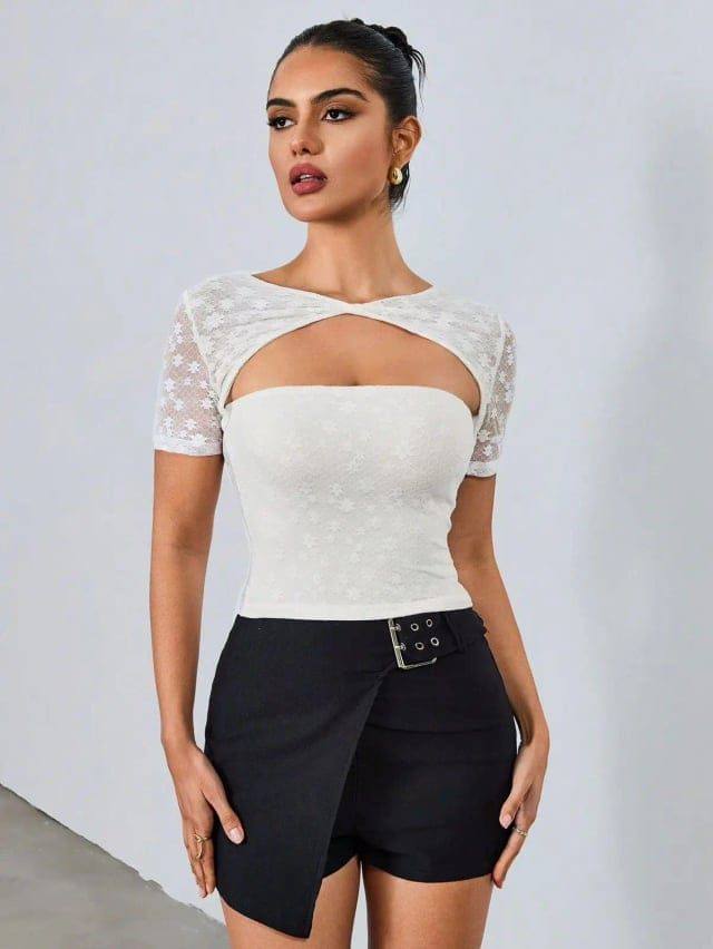[72743] Half Sleeves Open Chest. Short Top (L)