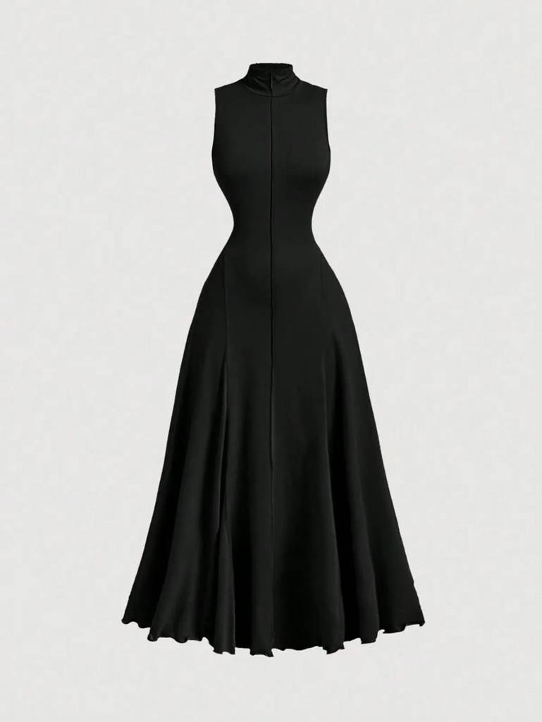 Turtleneck Sleeveless Long Solid Dress