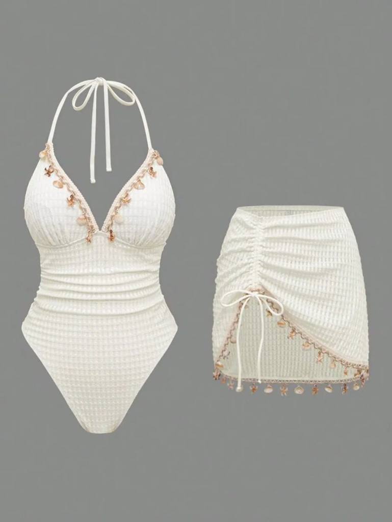 [73108] Oasis 1Pc Tiangle Swimsuit & Sea Shell Cover up (XL)