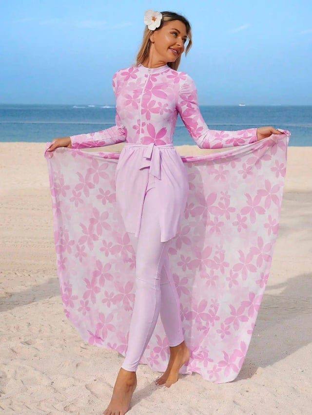 [73442] 4Pcs Floral Print Burkini swimsuit (XL)