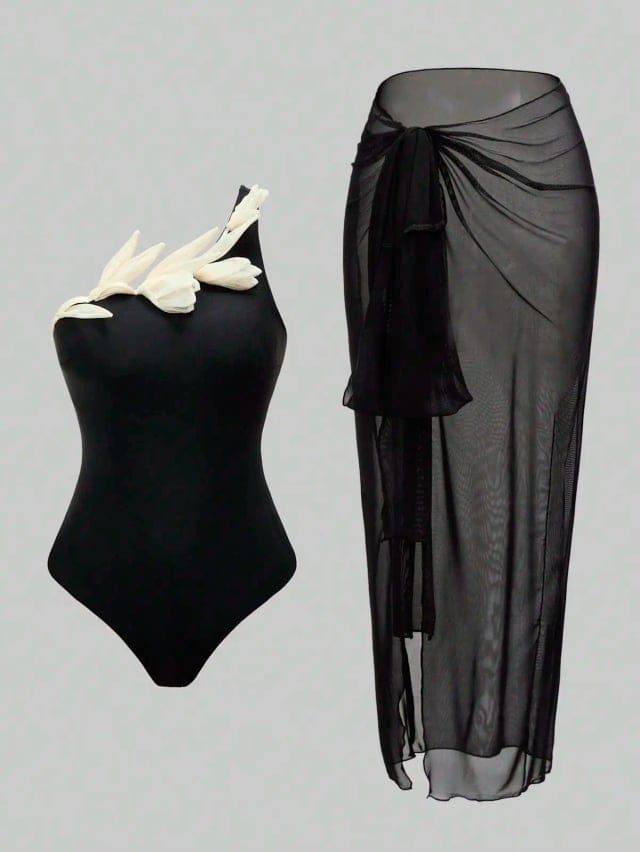 [76088] 1Pcs Swimsuit Flowers & Coverup (M)