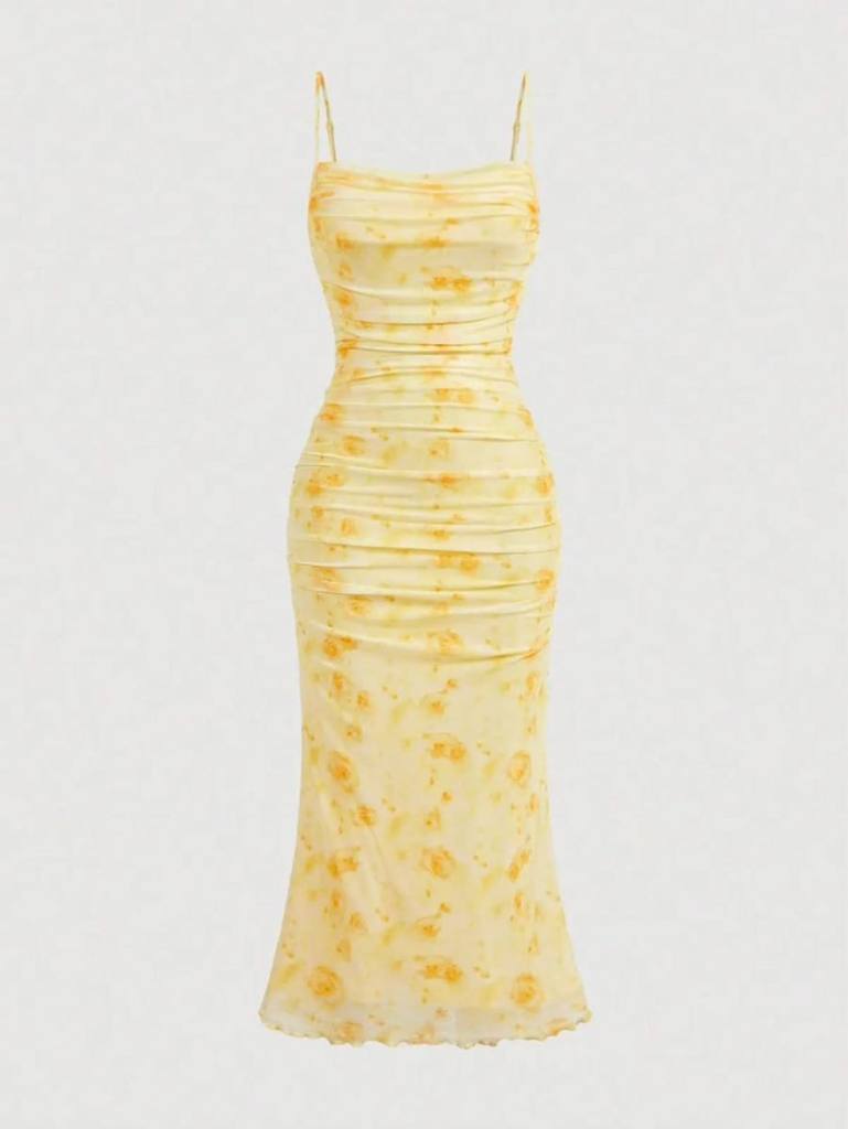 [76475] Ropped Shoulderless Solid Dress (M)