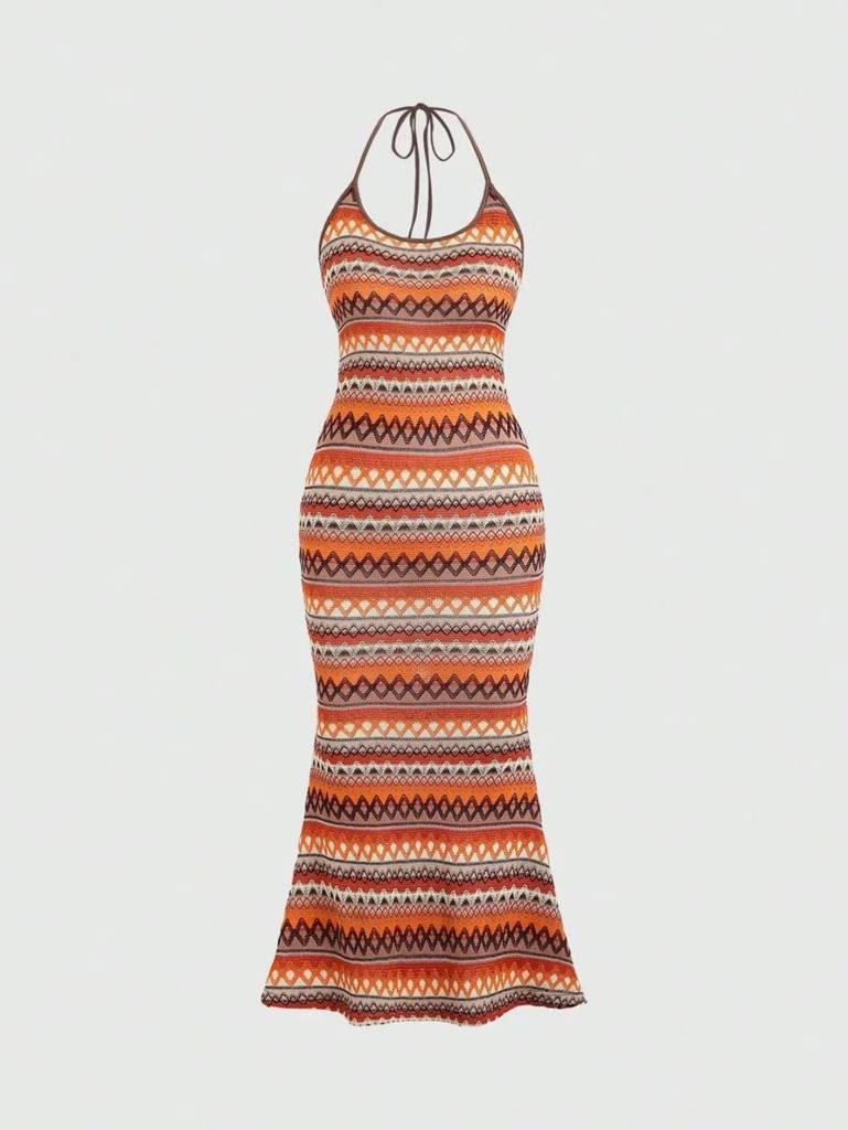 [76481] Ropped Shoulderless Multicolor Dress (XL)