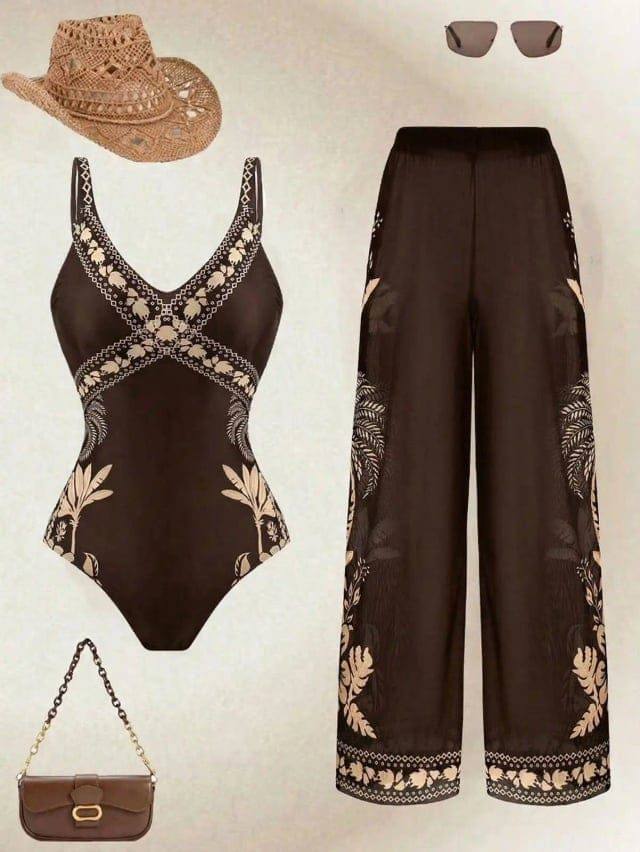 Leafs 1Pc Swimsuit & coverup Pants