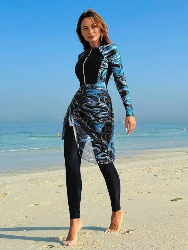 [76569] Burkini Swimsuit New& Multicolor Coverup (Multicolor, M)