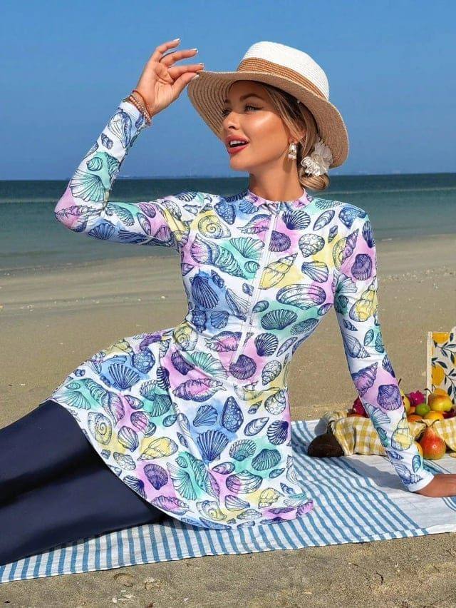 [77653] Floral Print Burkini Swimsuit 26 (M)