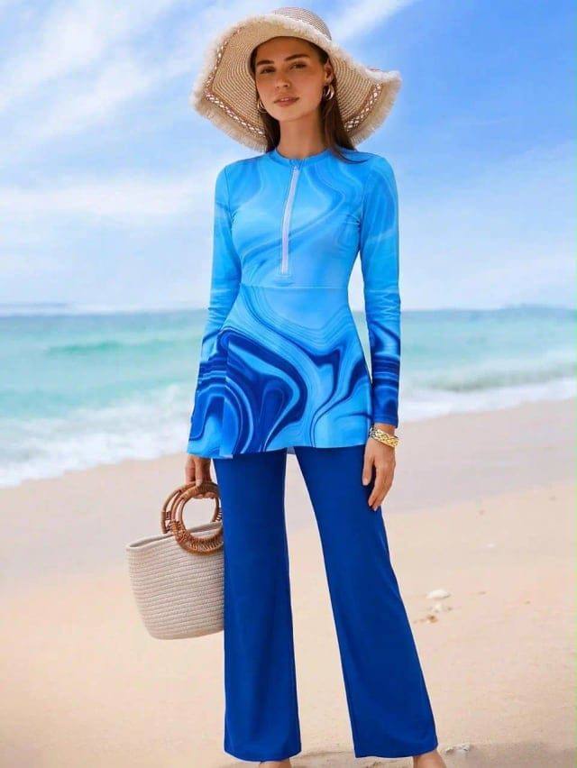 [78188] Burkini Swimsuit 2Pcs Long Top (M)