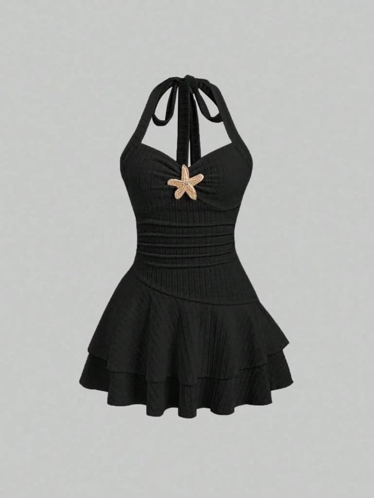 [78141] Short Backless Sea stat Dress (Black, M)
