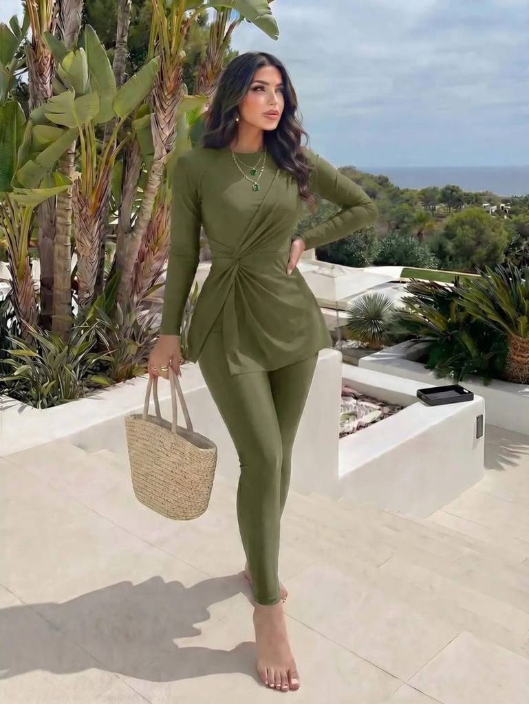2Pcs Swimsuit Solid Color New