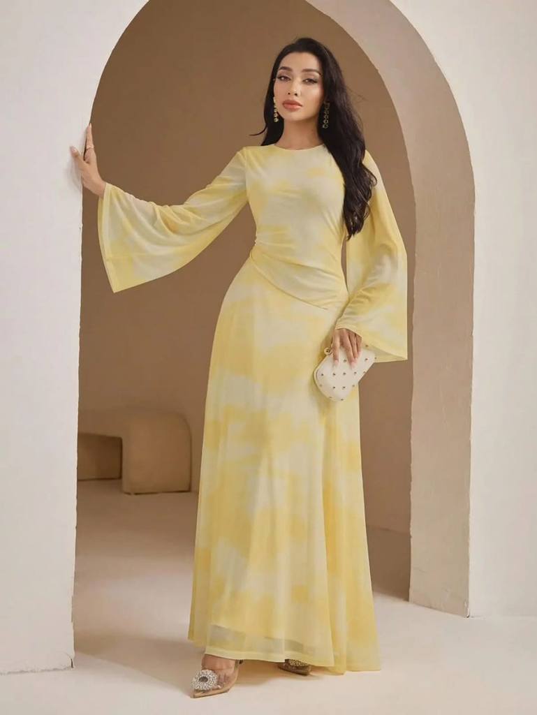 [77961] Floral Long Sleeves Dress Maxi (L)