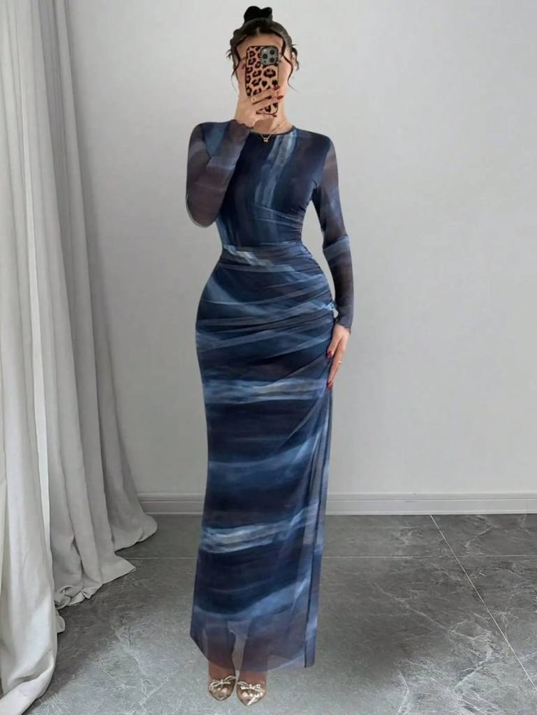 [78034] Tie Dye Long Sleeves Suk Multicolor Dress (XL)