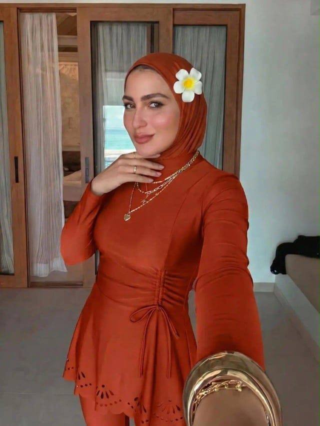 [78926] Solid Rust Orange Burkini Swimsuit 26 (M)