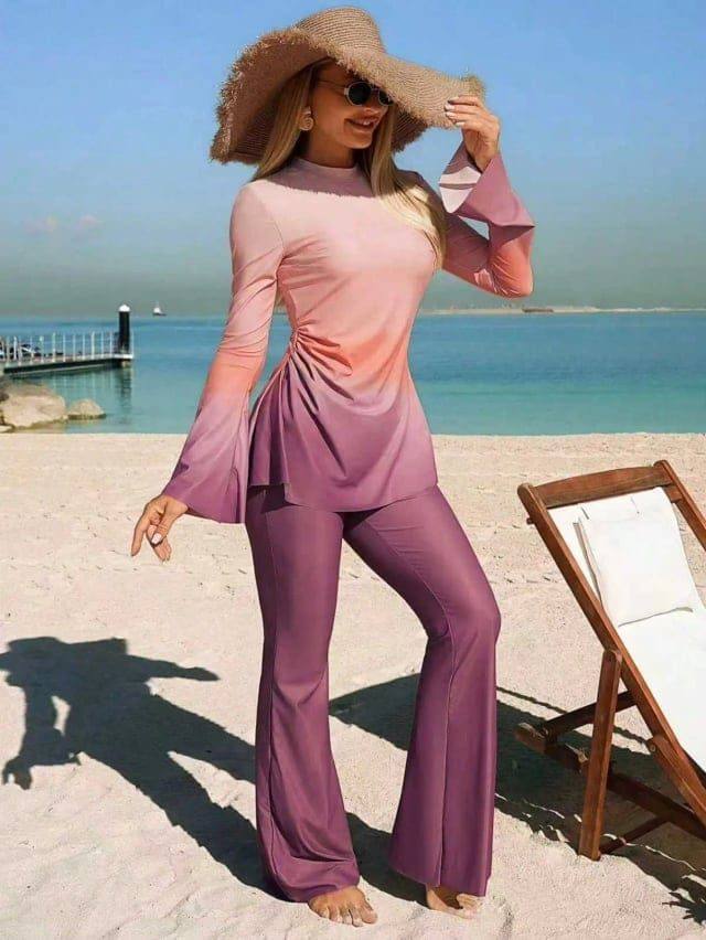 Degrade Flare Sleeves & Pants Burkini Swimsuit
