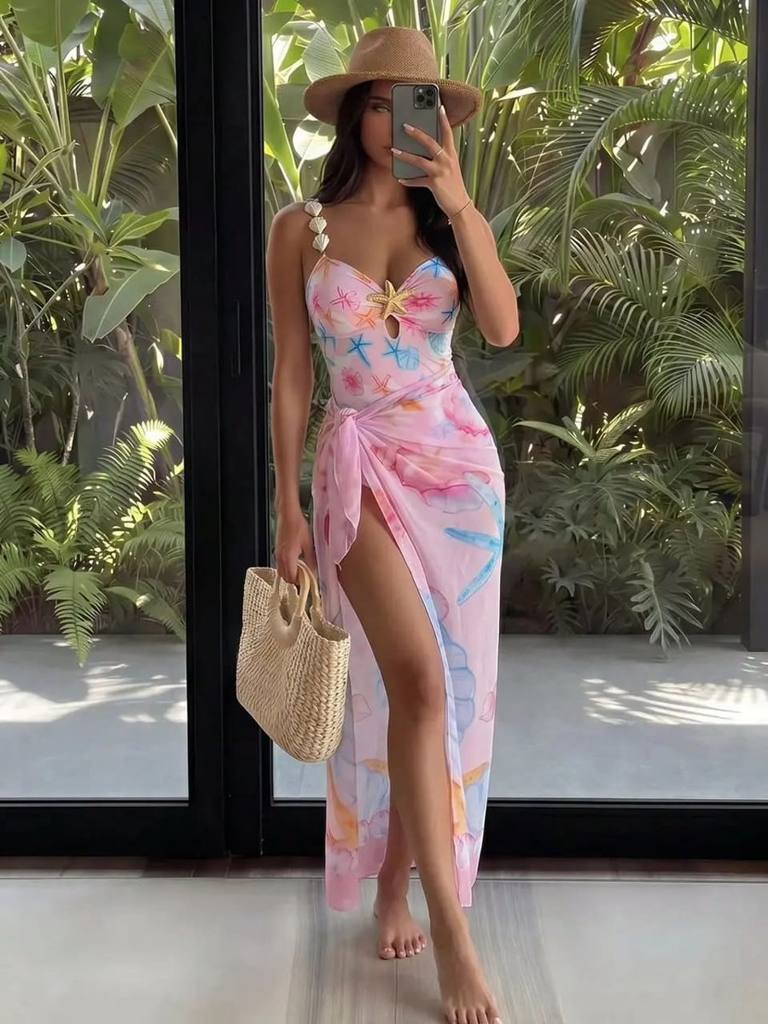 One Pc Shell Swimsuit & Coverup