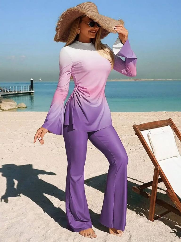 [79061] Ombre Flare Sleeves & Pants Swimsuit New (XL)