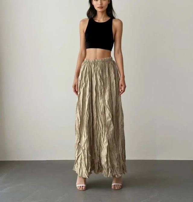 Elastic Waist Long Kram Skirt 7994
