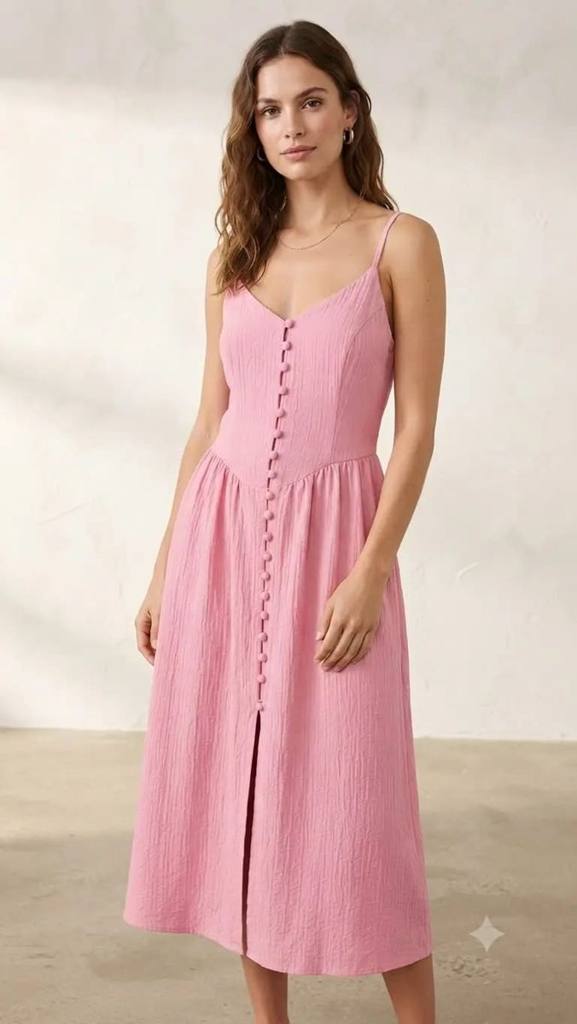 Solid Front Butons Dress 2187