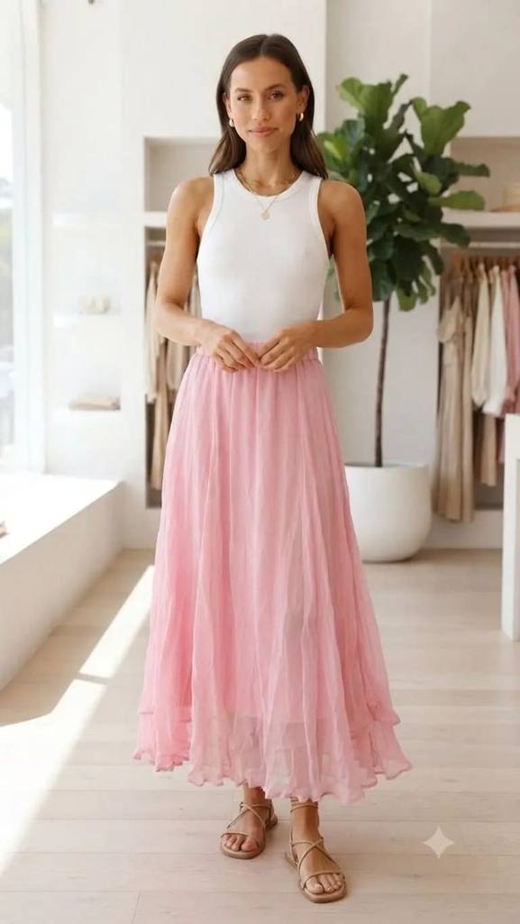 [24580] Solid Long Karam Skirt 3207