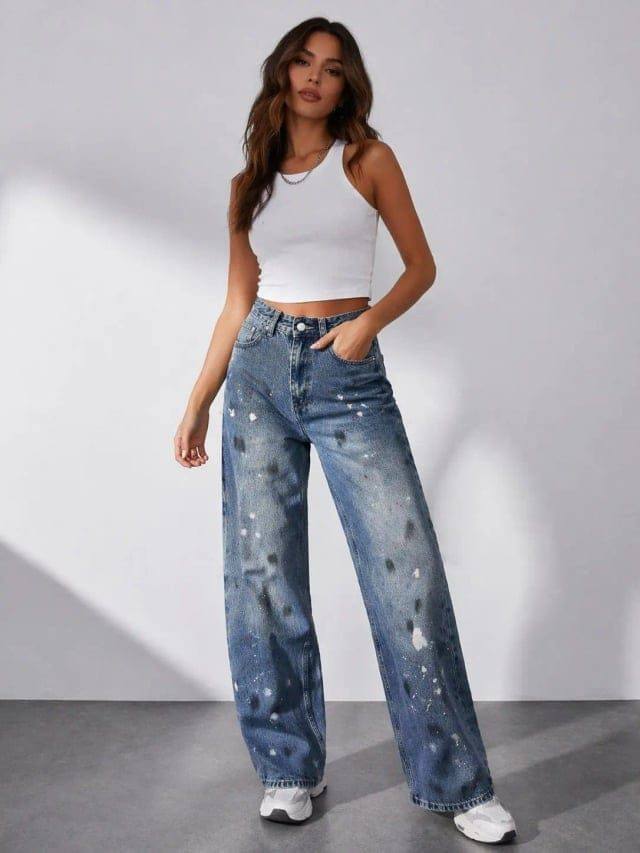 Wide Leg Denim Pants 4/1305